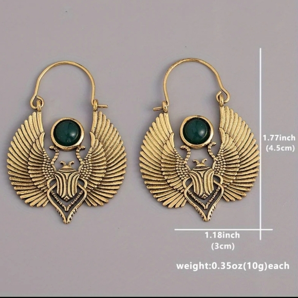 Sacred Ancient Egyptian Beetles Wings🌙 Earrings - Picture 4 of 8